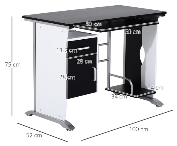 HOMCOM Computer Desk with Sliding Keyboard Tray Storage Drawers and Host Box Shelf Home Office Workstation (Black) Aosom UK