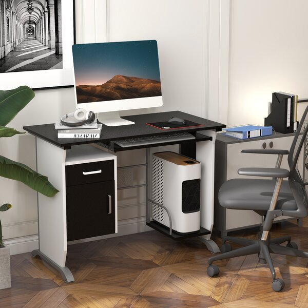 HOMCOM Computer Desk with Sliding Keyboard Tray Storage Drawers and Host Box Shelf Home Office Workstation (Black) Aosom UK