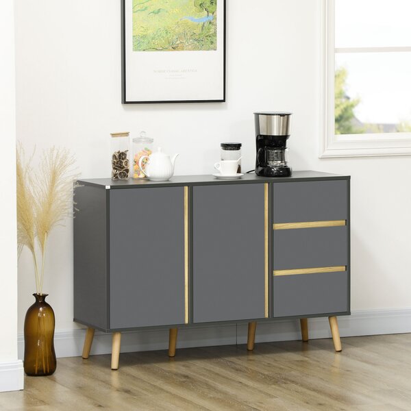 HOMCOM Sideboard, Modern Kitchen Cupboard with Double Doors and 3 Drawers, Adjustable Shelves for Living Dining Room, Dark Grey Aosom UK