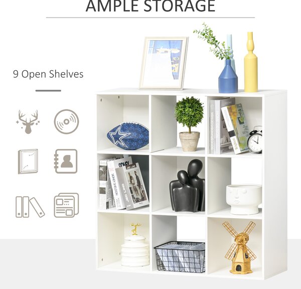 HOMCOM 3-tier 9 Cubes Storage Unit Particle Board Cabinet Bookcase Organiser Home Office Shelves White