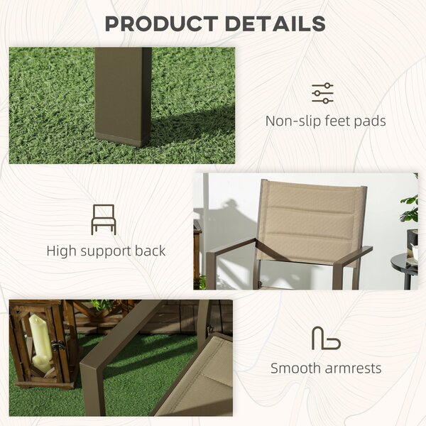 Outsunny Aluminium Stacking Garden Chairs, Set of Two, Durable Outdoor Patio Furniture, Khaki Aosom UK