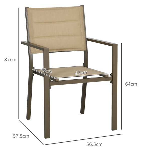 Outsunny Aluminium Stacking Garden Chairs, Set of Two, Durable Outdoor Patio Furniture, Khaki Aosom UK