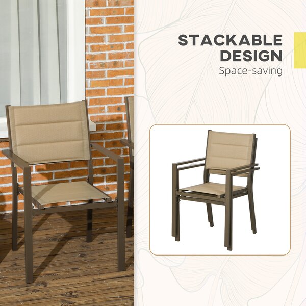 Outsunny Aluminium Stacking Garden Chairs, Set of Two, Durable Outdoor Patio Furniture, Khaki Aosom UK