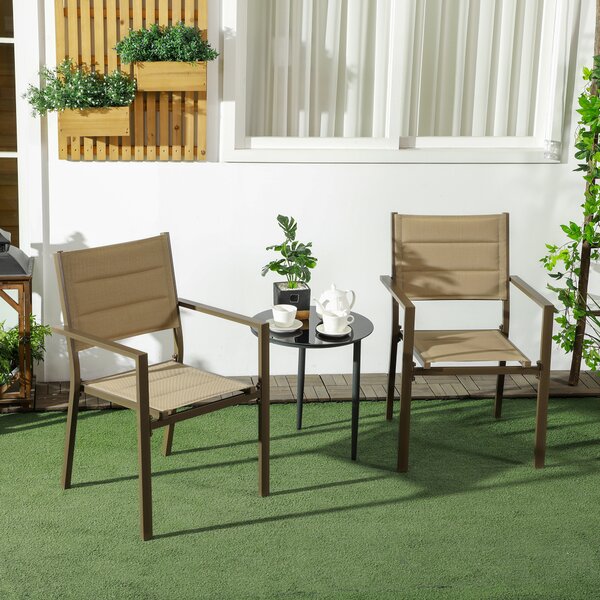 Outsunny Aluminium Stacking Garden Chairs, Set of Two, Durable Outdoor Patio Furniture, Khaki Aosom UK