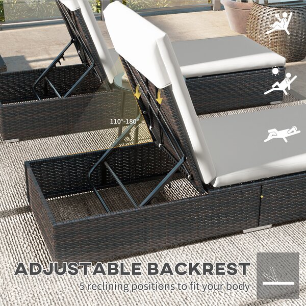 Outsunny Set of Two Rattan Sun Loungers, with Reclining Backs - Brown/Cream Aosom UK