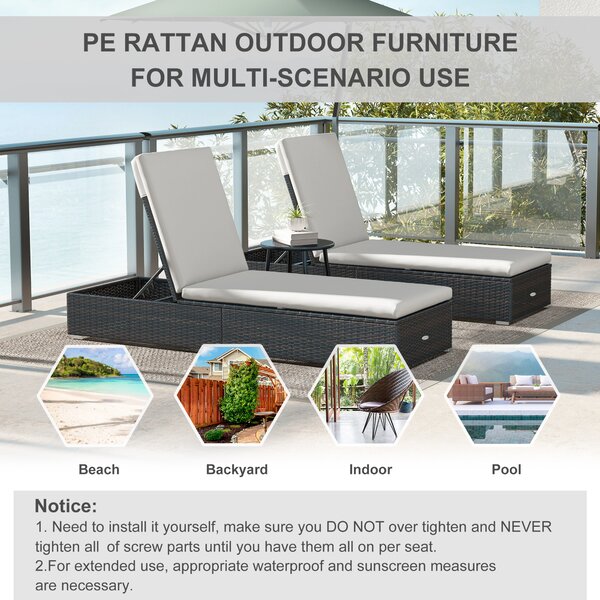 Outsunny Set of Two Rattan Sun Loungers, with Reclining Backs - Brown/Cream Aosom UK