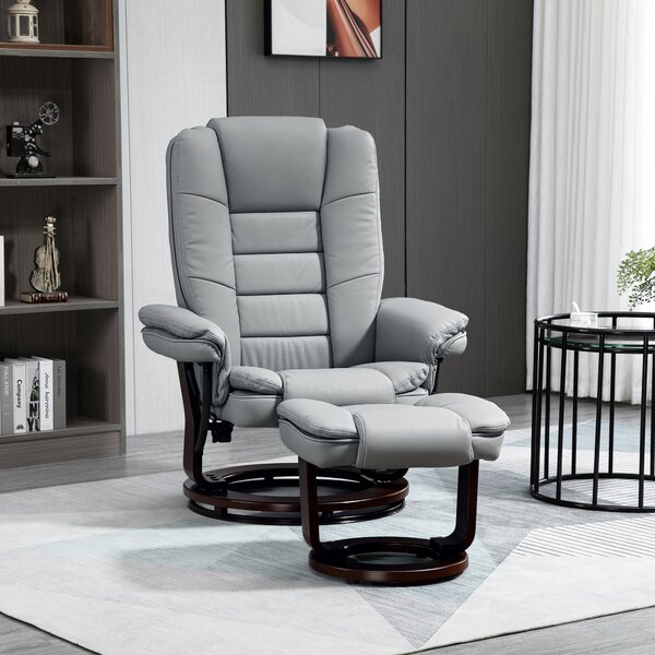HOMCOM Recliner Chair With footstool, Recliner Armchair up to 130kg Capacity, 135° Reclining Swivel Sofa Chair for Living Room, Grey Aosom UK