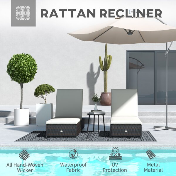 Outsunny Set of Two Rattan Sun Loungers, with Reclining Backs - Brown/Cream Aosom UK