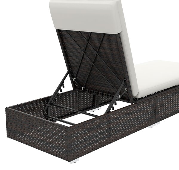 Outsunny Set of Two Rattan Sun Loungers, with Reclining Backs - Brown/Cream Aosom UK