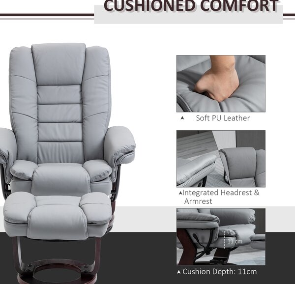 HOMCOM Recliner Chair With footstool, Recliner Armchair up to 130kg Capacity, 135° Reclining Swivel Sofa Chair for Living Room, Grey Aosom UK