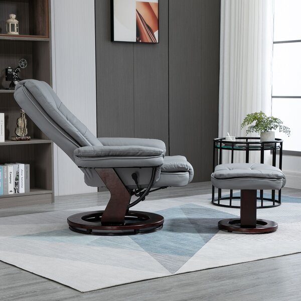 HOMCOM Recliner Chair With footstool, Recliner Armchair up to 130kg Capacity, 135° Reclining Swivel Sofa Chair for Living Room, Grey Aosom UK