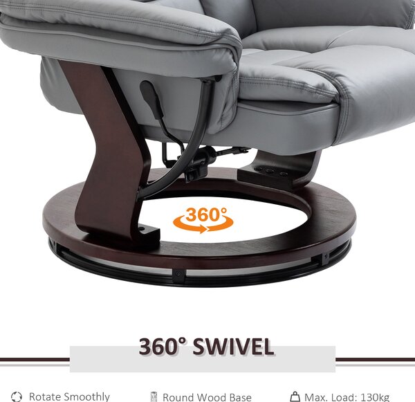 HOMCOM Recliner Chair With footstool, Recliner Armchair up to 130kg Capacity, 135° Reclining Swivel Sofa Chair for Living Room, Grey Aosom UK