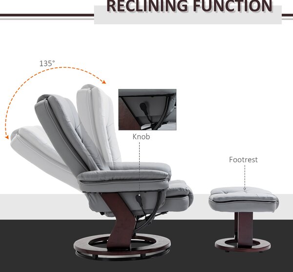 HOMCOM Recliner Chair With footstool, Recliner Armchair up to 130kg Capacity, 135° Reclining Swivel Sofa Chair for Living Room, Grey Aosom UK
