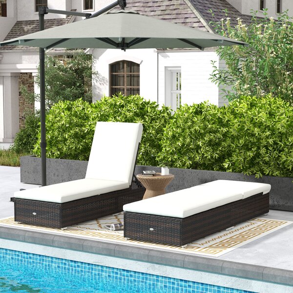 Outsunny Set of Two Rattan Sun Loungers, with Reclining Backs - Brown/Cream Aosom UK
