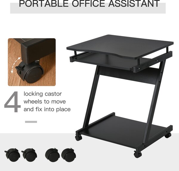HOMCOM Movable Compact Small Computer Desk with 4 Moving Wheels Sliding Keyboard Tray Home Office Gaming Study Workstation Black Aosom UK