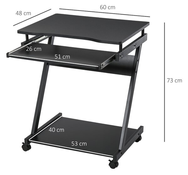 HOMCOM Movable Compact Small Computer Desk with 4 Moving Wheels Sliding Keyboard Tray Home Office Gaming Study Workstation Black Aosom UK