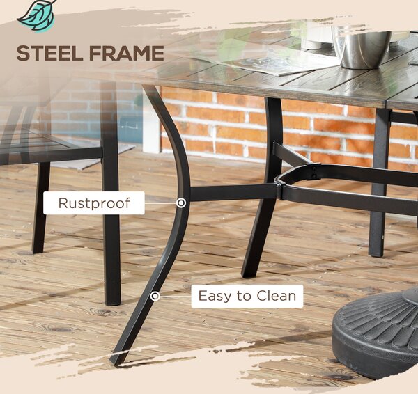 Outsunny Six-Seater Steel Garden Table, with 41mm Parasol Hole - Wood-Effect Aosom UK