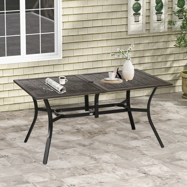 Outsunny Six-Seater Steel Garden Table, with 41mm Parasol Hole - Wood-Effect Aosom UK