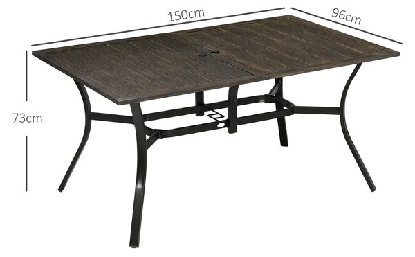 Outsunny Six-Seater Steel Garden Table, with 41mm Parasol Hole - Wood-Effect Aosom UK