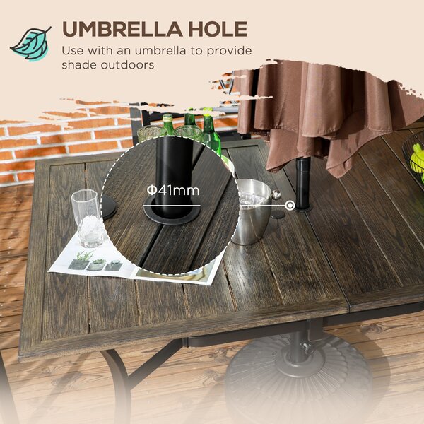 Outsunny Six-Seater Steel Garden Table, with 41mm Parasol Hole - Wood-Effect Aosom UK