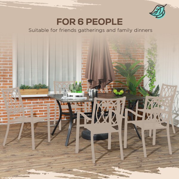Outsunny Six-Seater Steel Garden Table, with 41mm Parasol Hole - Wood-Effect Aosom UK
