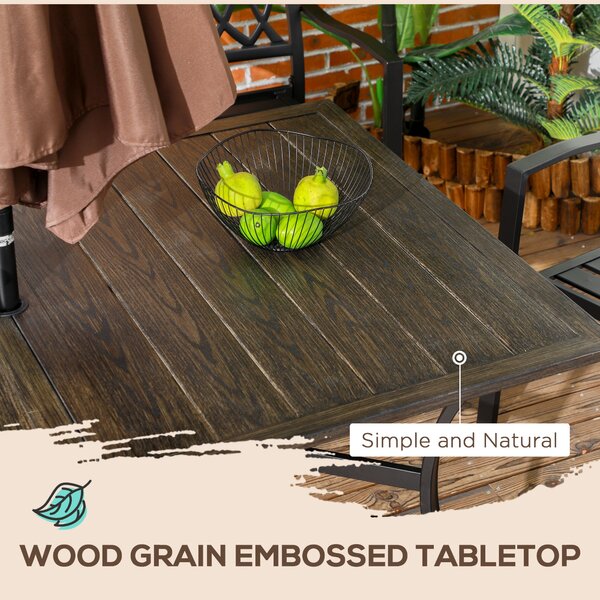 Outsunny Six-Seater Steel Garden Table, with 41mm Parasol Hole - Wood-Effect Aosom UK