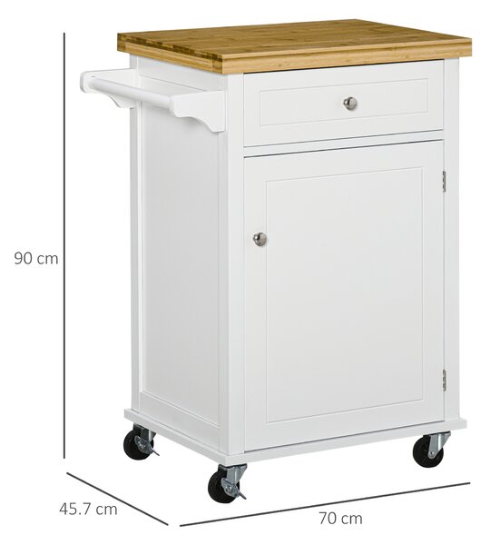 HOMCOM Kitchen Cart Storage Trolley Wooden Cabinet with Drawer Cupboard Towel Rail White Aosom UK