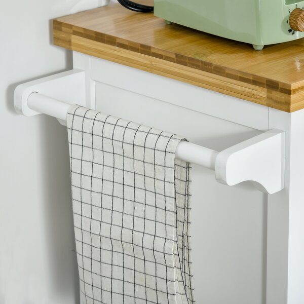 HOMCOM Kitchen Cart Storage Trolley Wooden Cabinet with Drawer Cupboard Towel Rail White Aosom UK