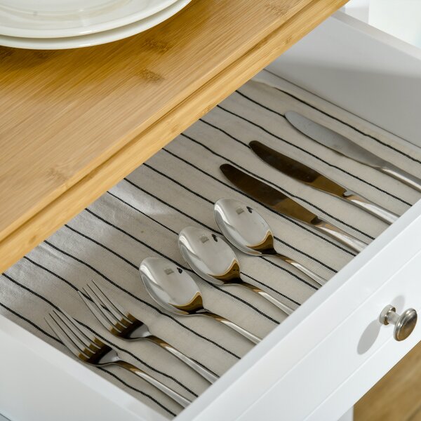 HOMCOM Kitchen Cart Storage Trolley Wooden Cabinet with Drawer Cupboard Towel Rail White Aosom UK