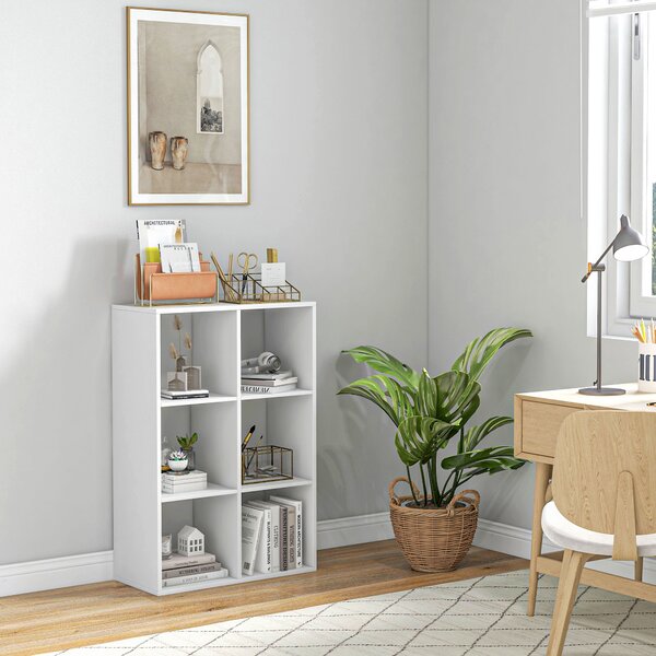 HOMCOM 6 Cubes Storage Unit, 3-Tier Particle Board Bookcase Organiser for Home Office, White Aosom UK