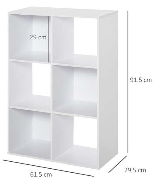 HOMCOM 6 Cubes Storage Unit, 3-Tier Particle Board Bookcase Organiser for Home Office, White Aosom UK