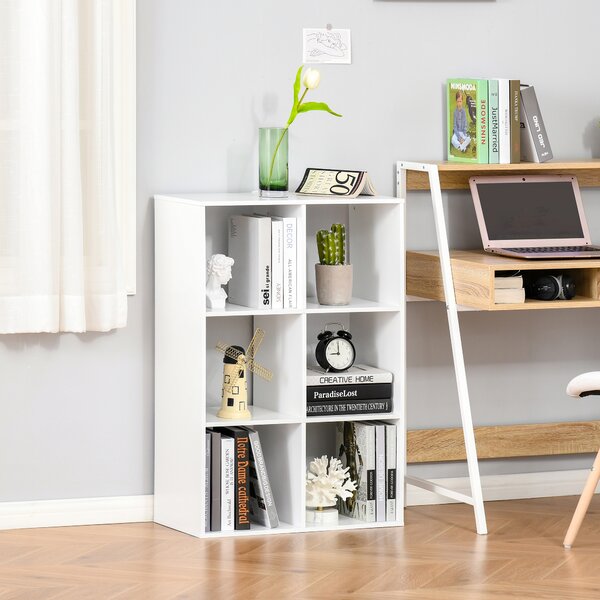 HOMCOM 6 Cubes Storage Unit, 3-Tier Particle Board Bookcase Organiser for Home Office, White Aosom UK