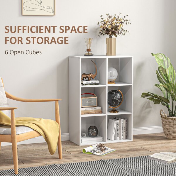 HOMCOM 6 Cubes Storage Unit, 3-Tier Particle Board Bookcase Organiser for Home Office, White Aosom UK