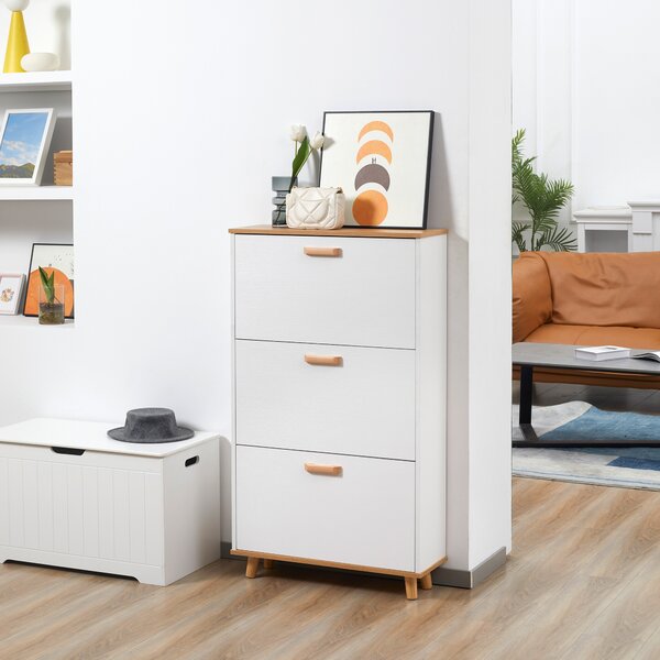 HOMCOM Slim Shoe Cabinet, Narrow White Storage with 3 Flip Drawers, Adjustable Shelves, for 12 Pairs, Hallway Aosom UK