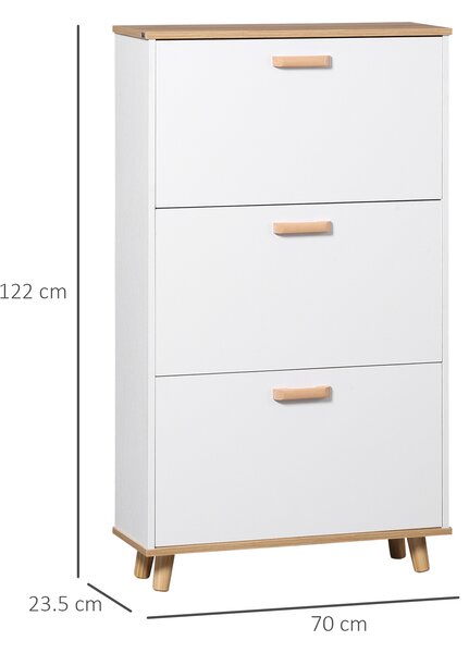 HOMCOM Slim Shoe Cabinet, Narrow White Storage with 3 Flip Drawers, Adjustable Shelves, for 12 Pairs, Hallway Aosom UK