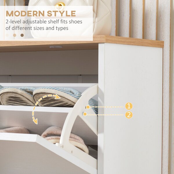 HOMCOM Slim Shoe Cabinet, Narrow White Storage with 3 Flip Drawers, Adjustable Shelves, for 12 Pairs, Hallway Aosom UK