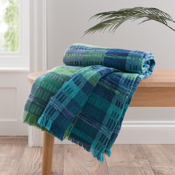 Handwoven Rainbow Throw, 130 x 170cm Blue