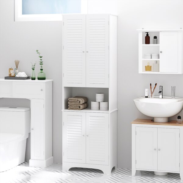 HOMCOM MDF Freestanding 6-Tier Bathroom Storage Cabinet White Aosom UK