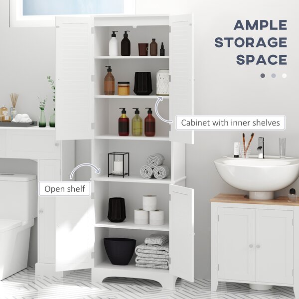 HOMCOM MDF Freestanding 6-Tier Bathroom Storage Cabinet White Aosom UK