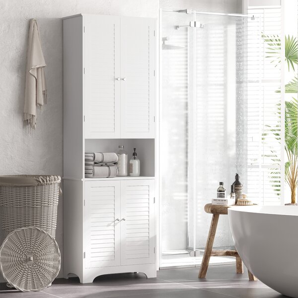 HOMCOM MDF Freestanding 6-Tier Bathroom Storage Cabinet White Aosom UK