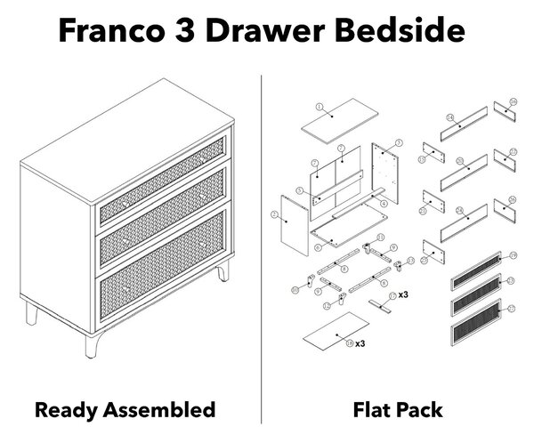 Franco 3 Drawer Chest, Black