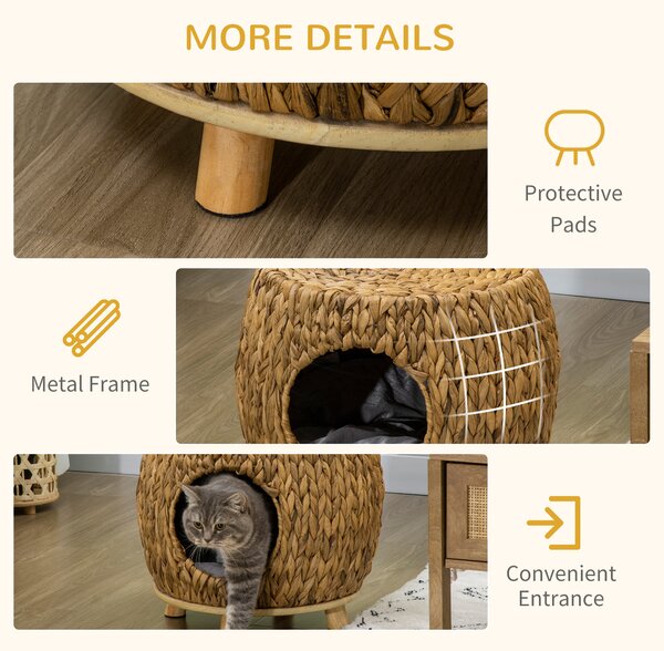 PawHut Rattan Retreat: Wicker Cat Abode with Plush Cushion, Washable, Indoor & Outdoor Bliss Aosom UK