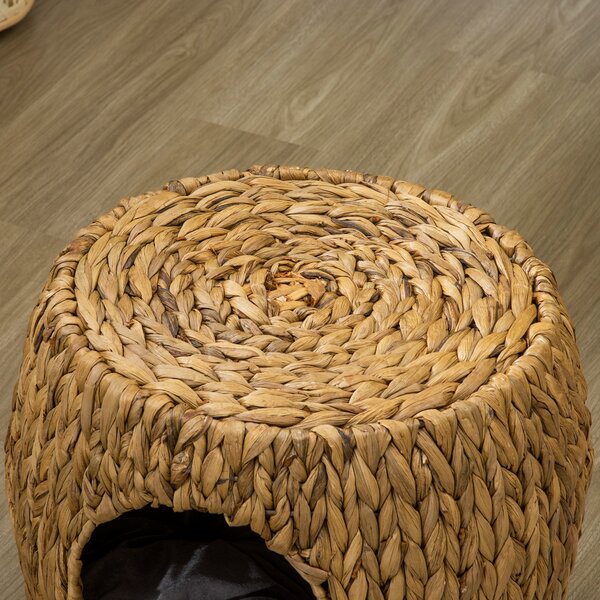 PawHut Rattan Retreat: Wicker Cat Abode with Plush Cushion, Washable, Indoor & Outdoor Bliss Aosom UK
