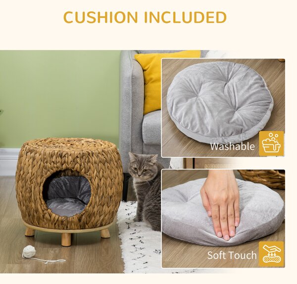 PawHut Rattan Retreat: Wicker Cat Abode with Plush Cushion, Washable, Indoor & Outdoor Bliss Aosom UK