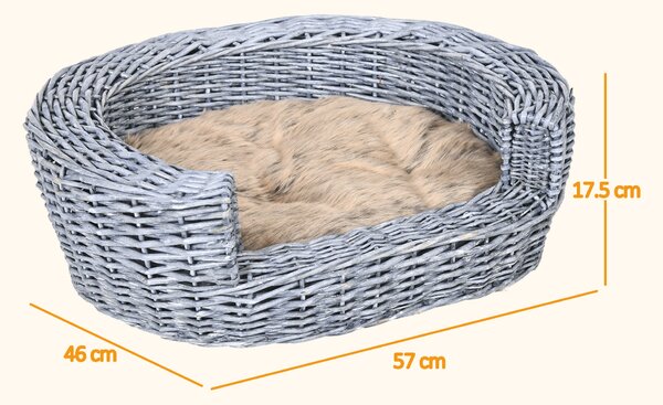 PawHut Willow Pet Sofa: Rattan Basket with Soft Cushion for Cats & Small Dogs, Durable Design, 57Lx46Wx17.5H cm, Grey Aosom UK