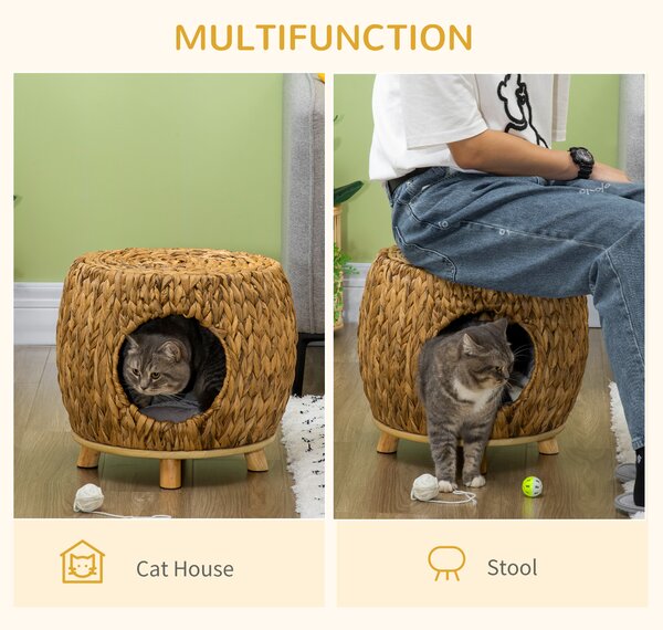 PawHut Rattan Retreat: Wicker Cat Abode with Plush Cushion, Washable, Indoor & Outdoor Bliss Aosom UK