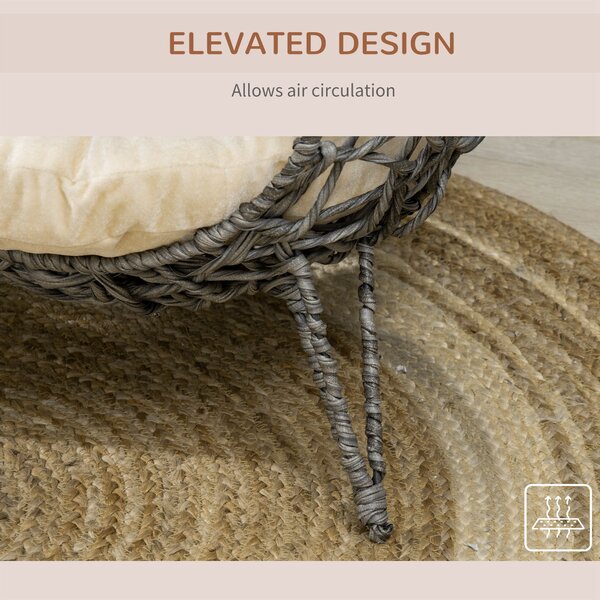 PawHut Rattan Elevated Cat Bed: Cosy Ball-Shaped Kitten Abode with Removable Cushion, Silver-Tone and Grey Aosom UK
