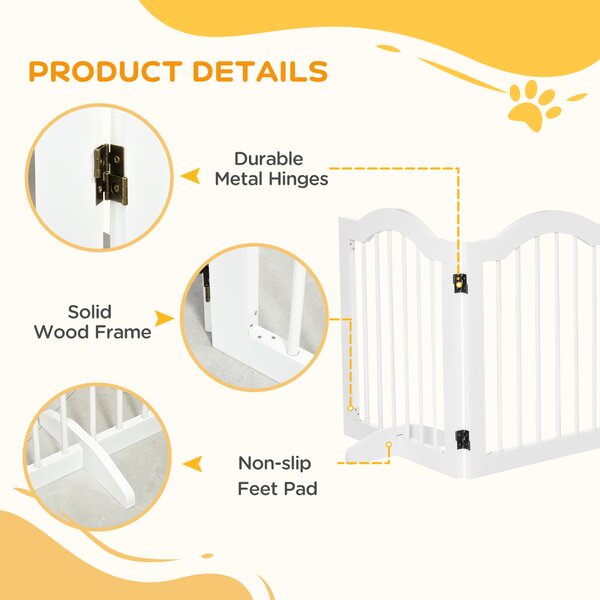 PawHut Dog Gate Wooden Foldable Small Sized Pet Gate Stepover Panel w/ Support Feet Freestanding Safety Barrier for House Doorway Stairs Aosom UK