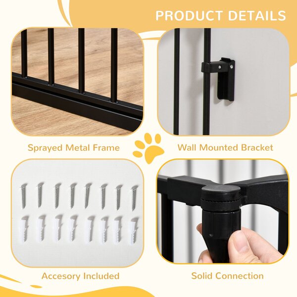 PawHut 3-Panel Metal Pet Gate: Safety Fence for Dogs with Walk Through Door & Auto Close Lock, Room Divider, Black Aosom UK