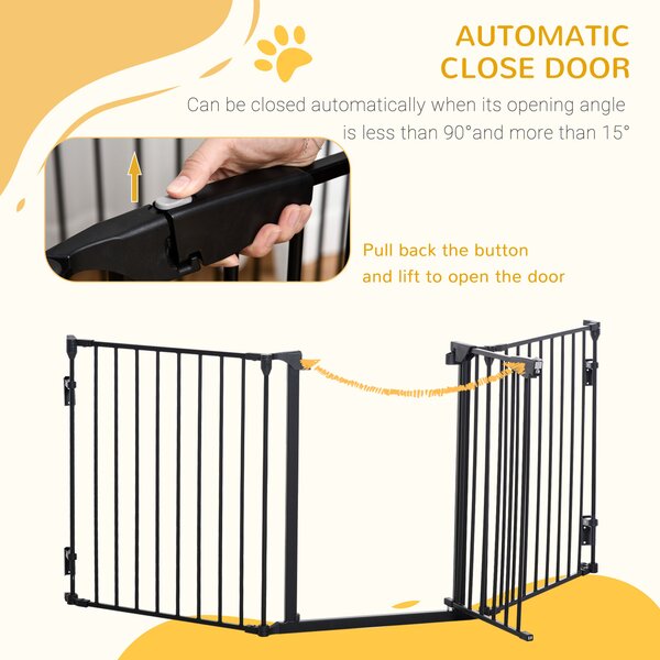 PawHut 3-Panel Metal Pet Gate: Safety Fence for Dogs with Walk Through Door & Auto Close Lock, Room Divider, Black Aosom UK